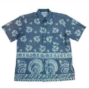 Ruth Clarage Hand Painted Original 1960s Angel Fish Sea Shells Men’s Shirt XL